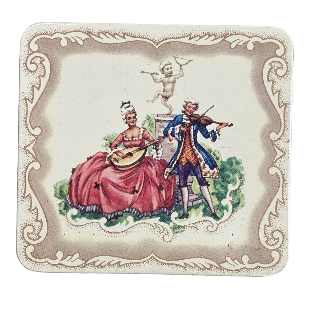 Vintage Hinged Lid Tin Made in England Musical Couple Candy Mints Cigarettes Box
